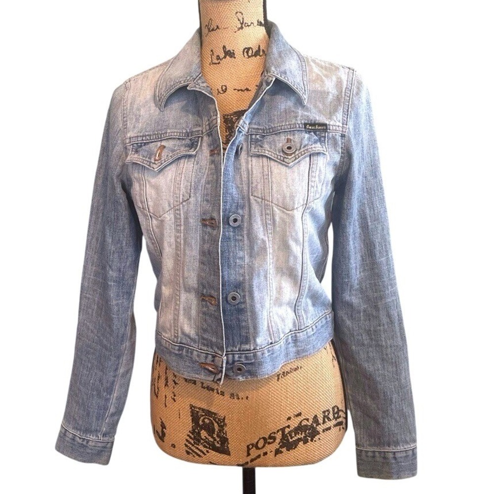 Guess Jeans Womens Denim Jean Y2K Light Wash Cropped Trucker Jacket Blue Size XS